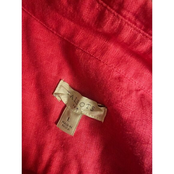 Talbots Women's Linen Button-Down Shirt L Bright Pink Preppy Modest Long Sleeve - Picture 2 of 5